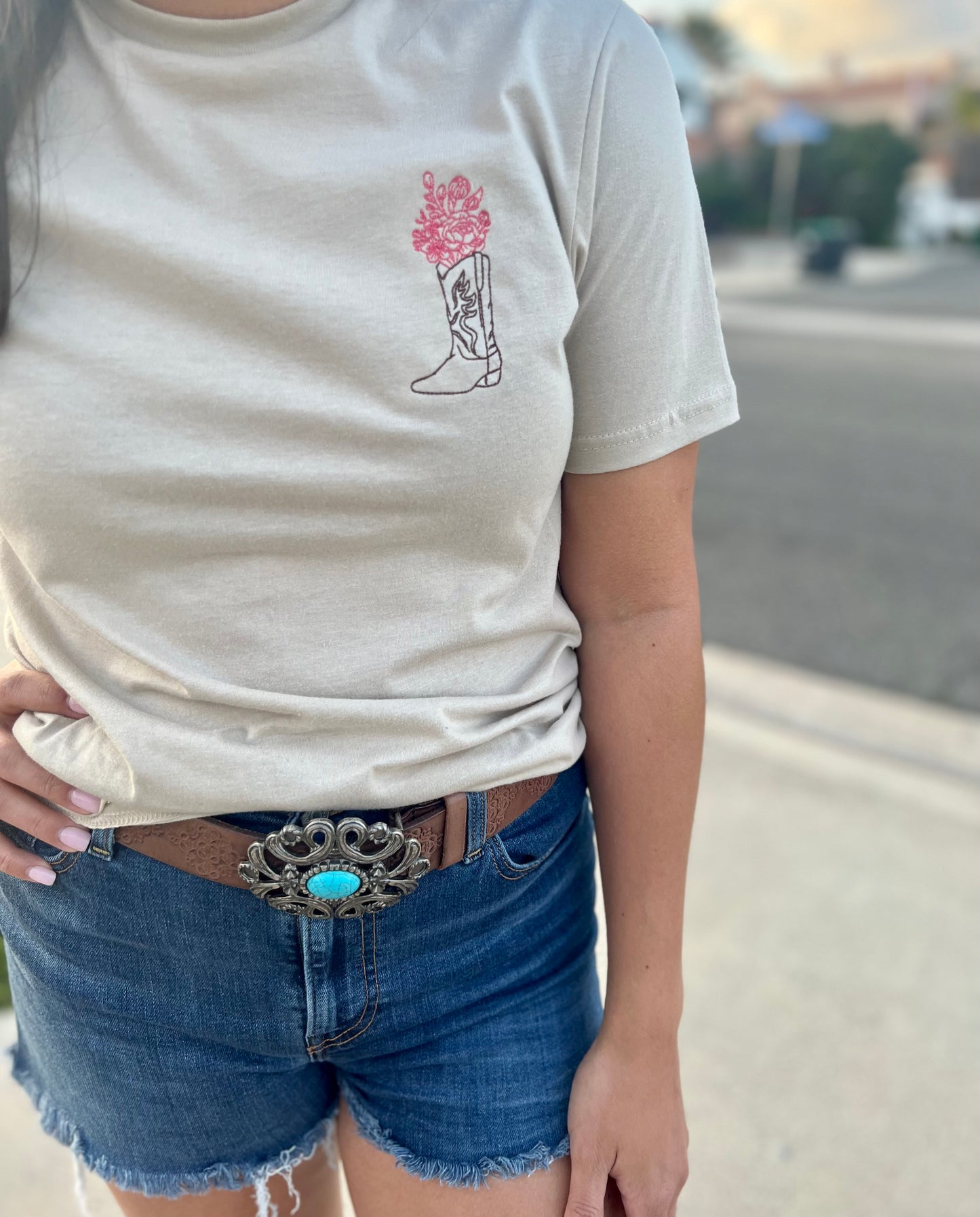 Embroidered Boots With Bouquet T-Shirt