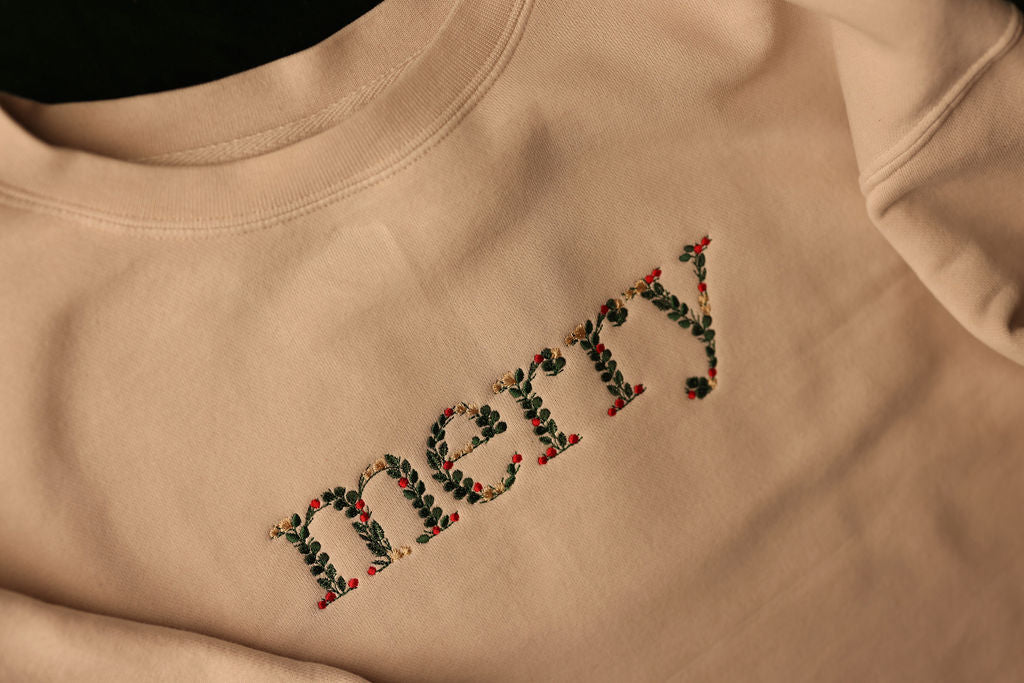 Merry Botanical Embroidered Crewneck