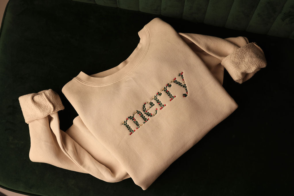 Merry Botanical Embroidered Crewneck