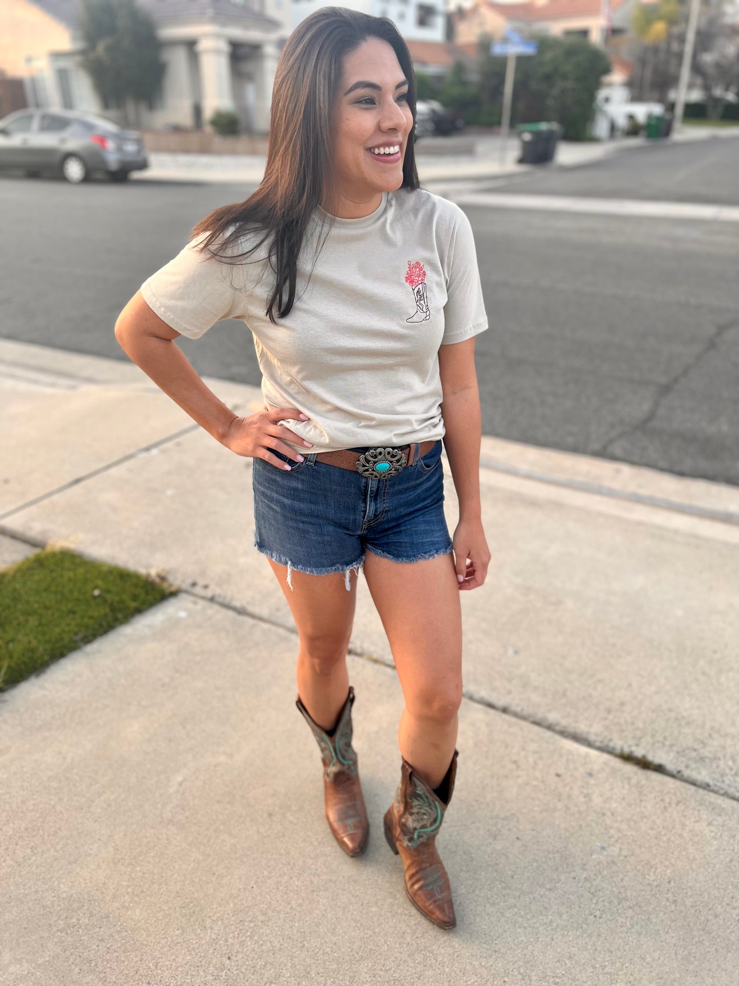 Embroidered Boots With Bouquet T-Shirt