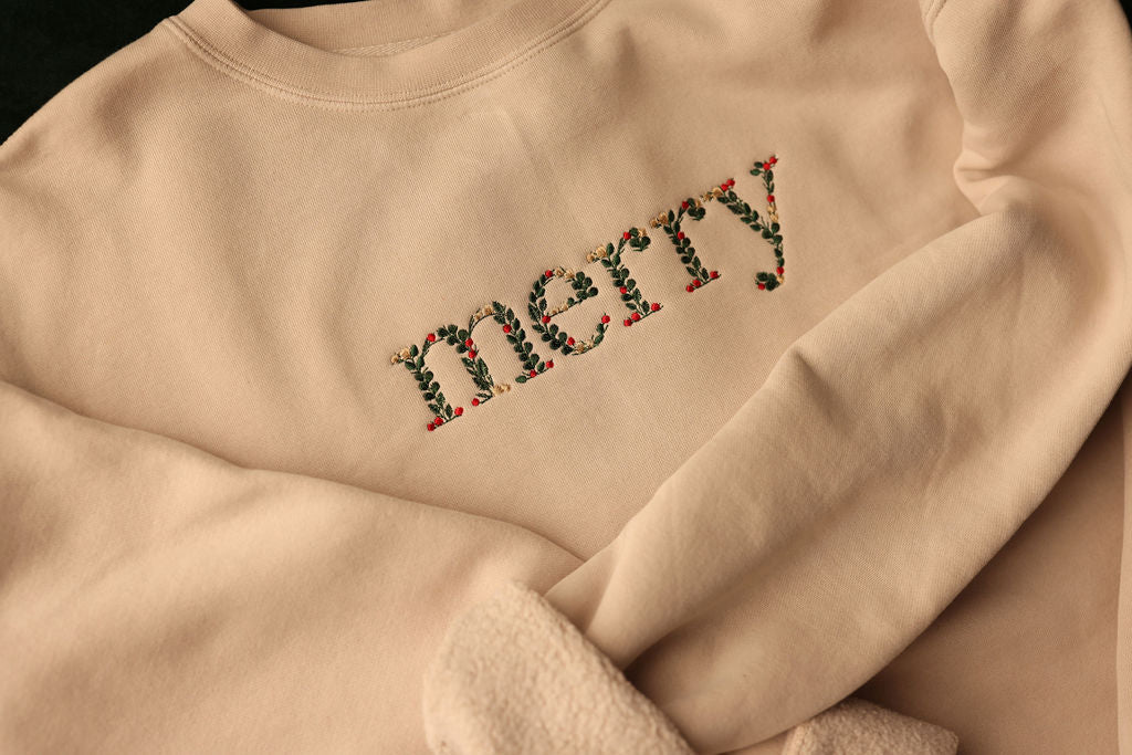 Merry Botanical Embroidered Crewneck