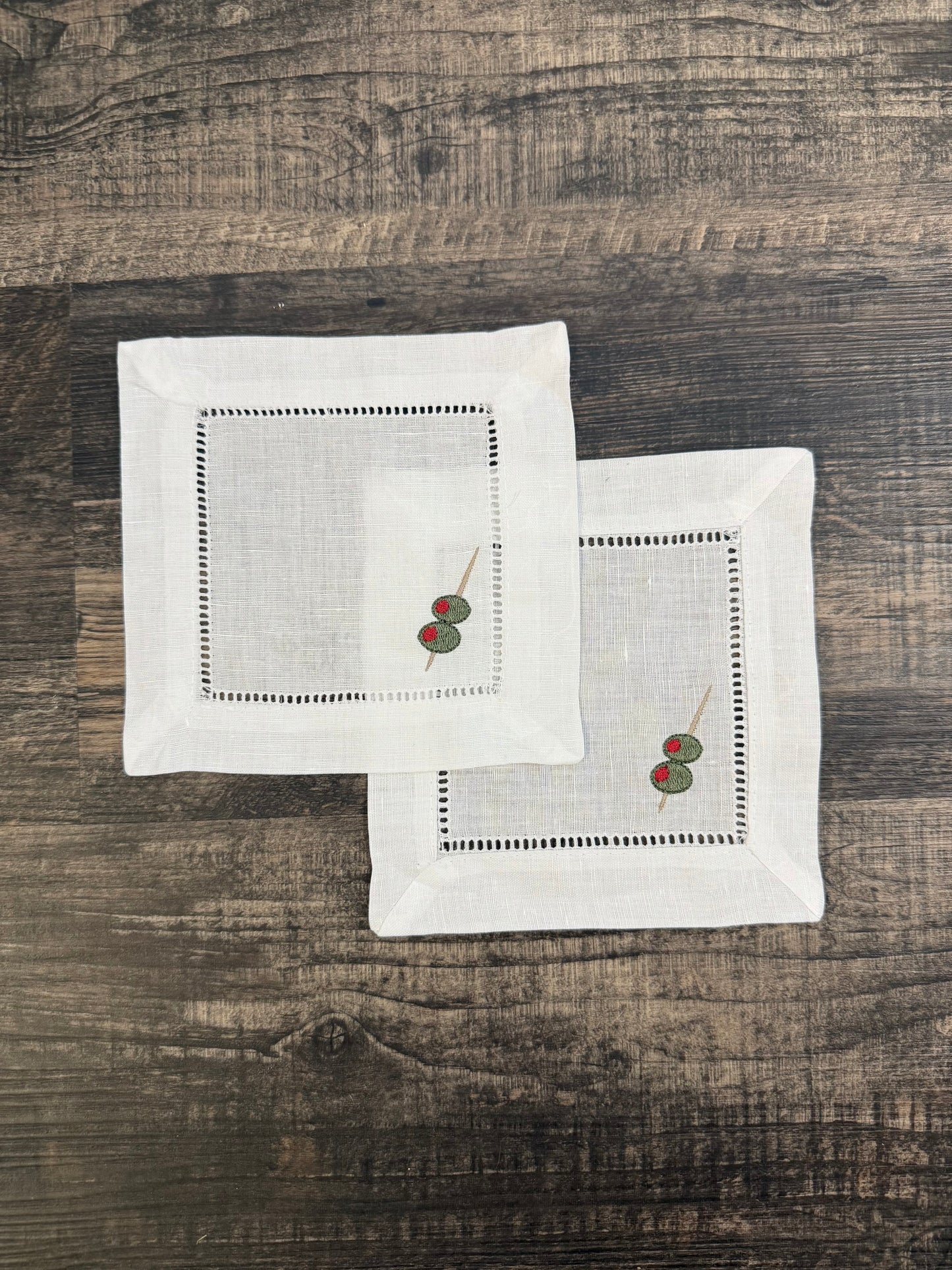 Dirty Martini Embroidered Cocktail Napkins