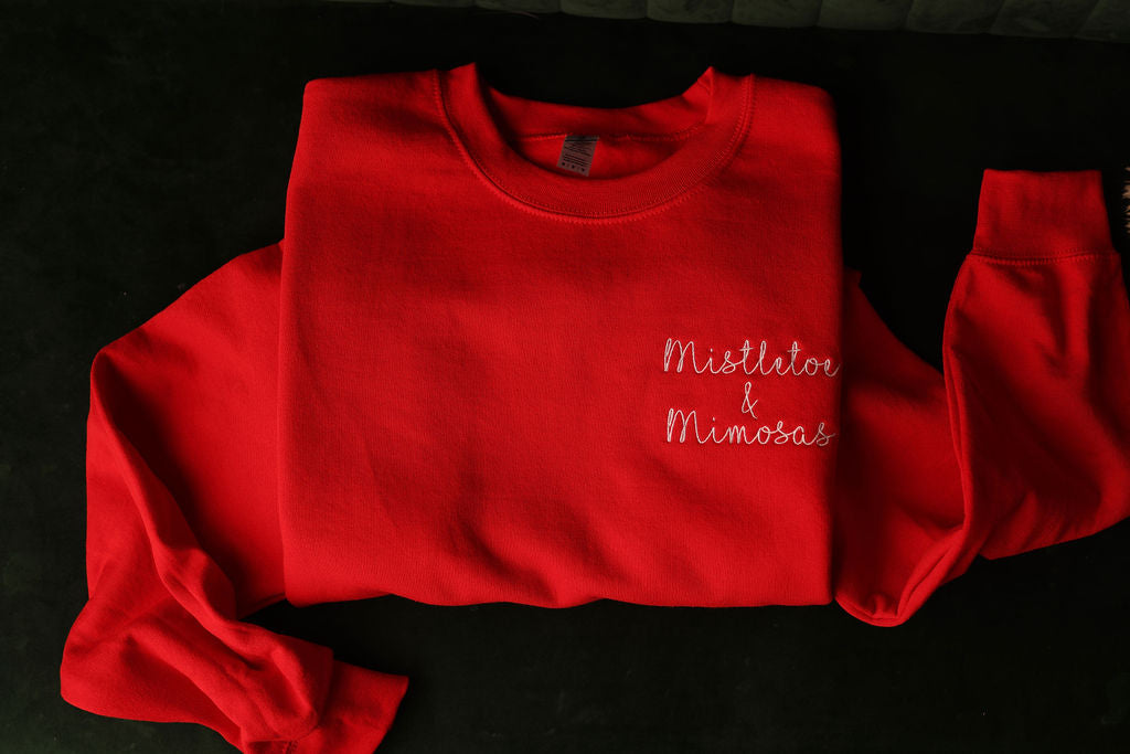 Mistletoe and Mimosas Embroidered Crewneck