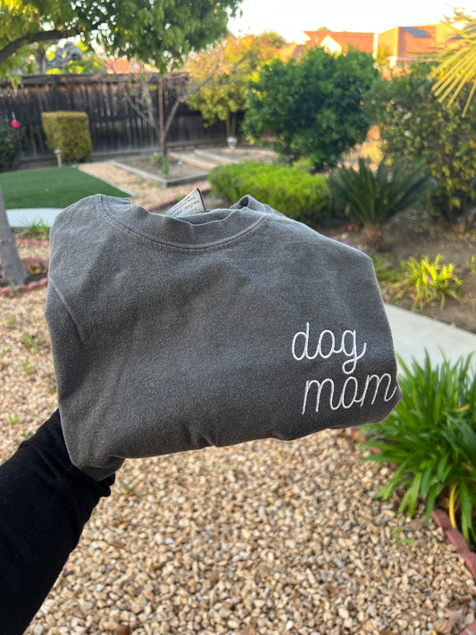 Dog Mom Embroidered Comfort Colors T-Shirt