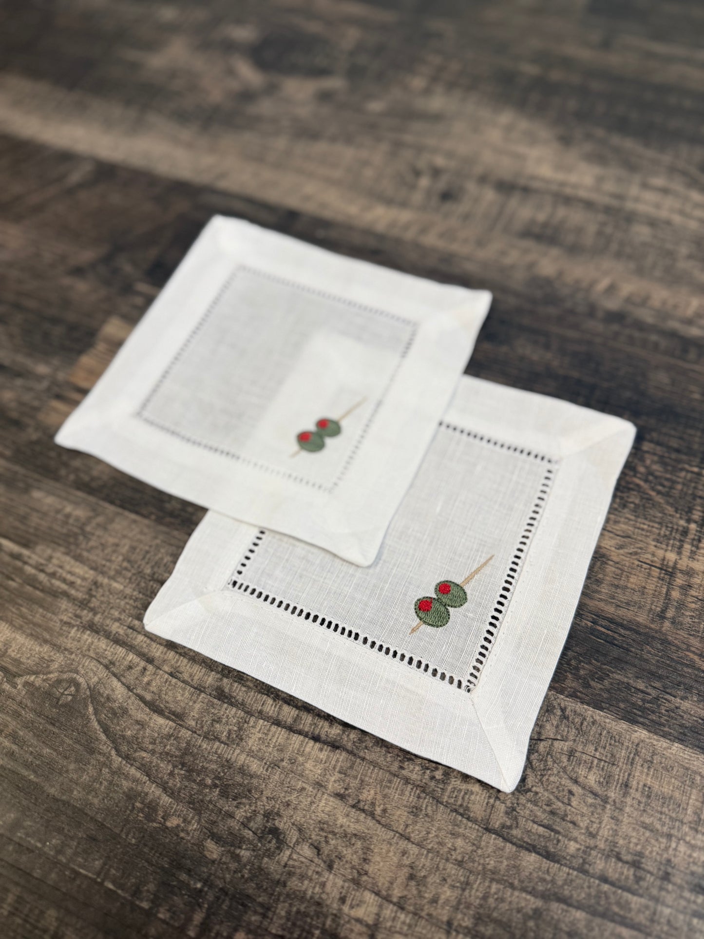 Dirty Martini Embroidered Cocktail Napkins