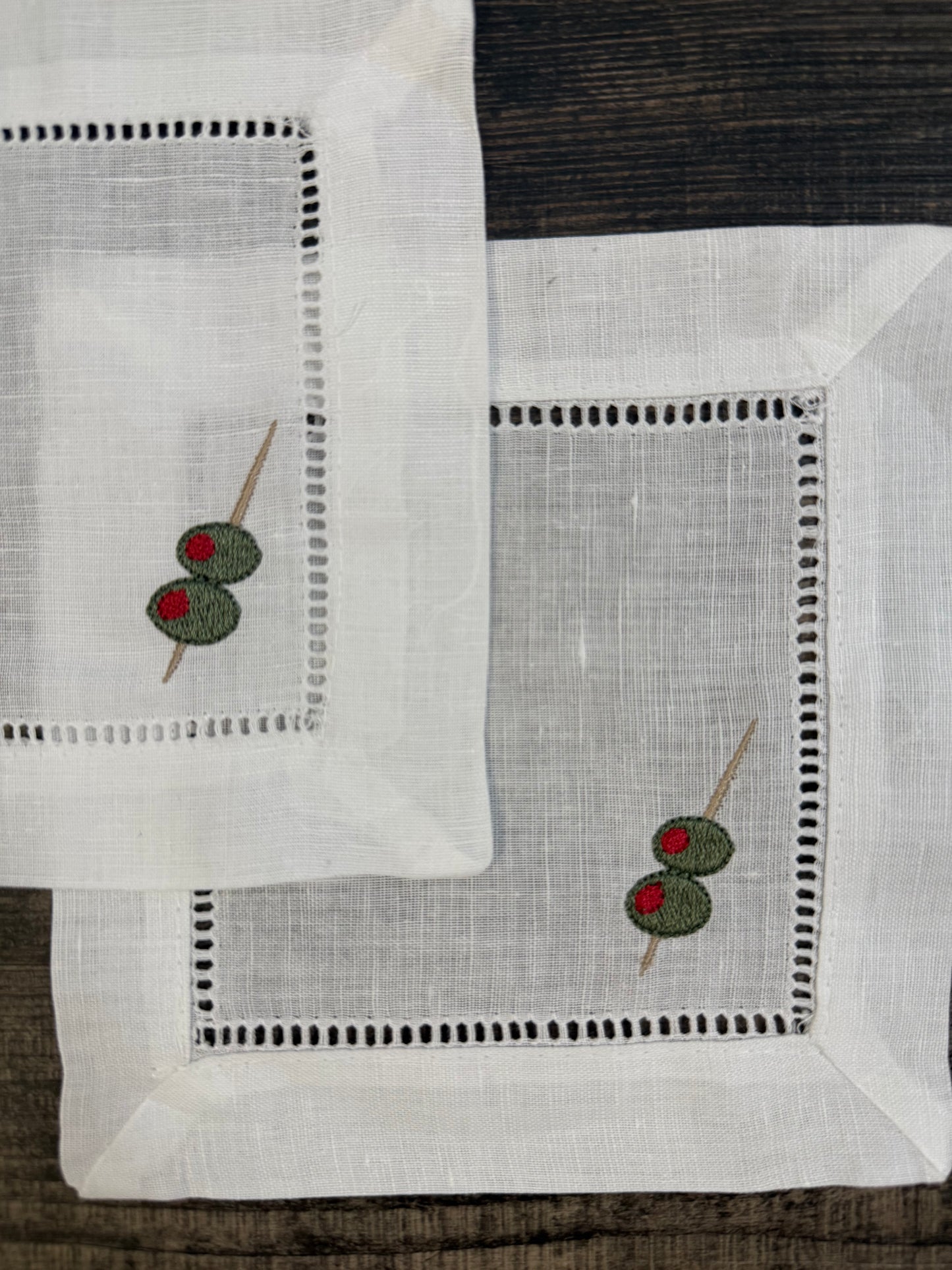 Dirty Martini Embroidered Cocktail Napkins