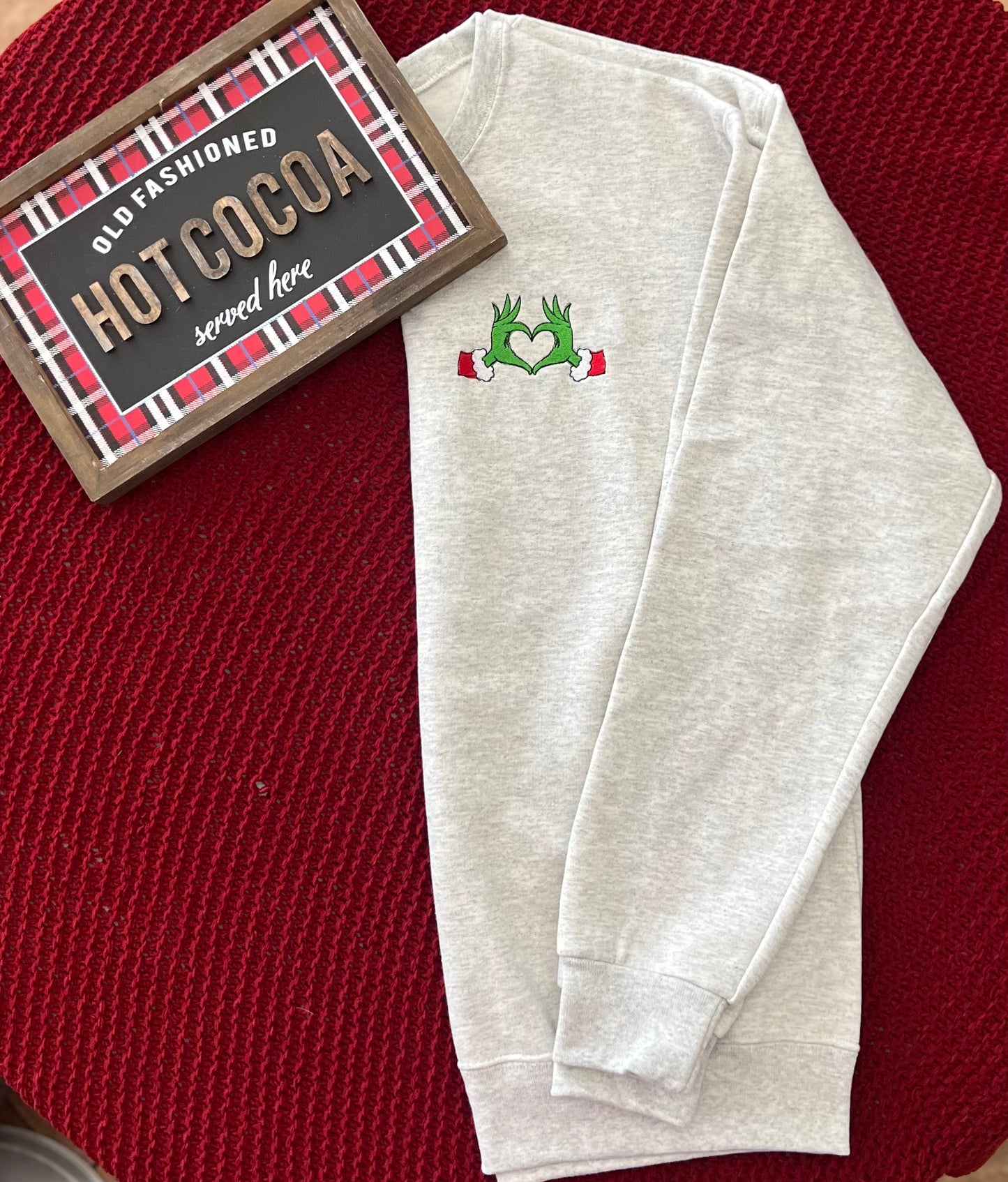 Embroidered Grinch Crewneck Sweater