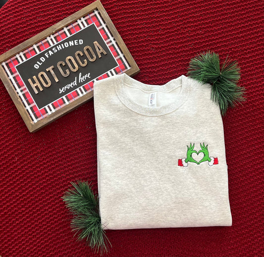 Embroidered Grinch Crewneck Sweater